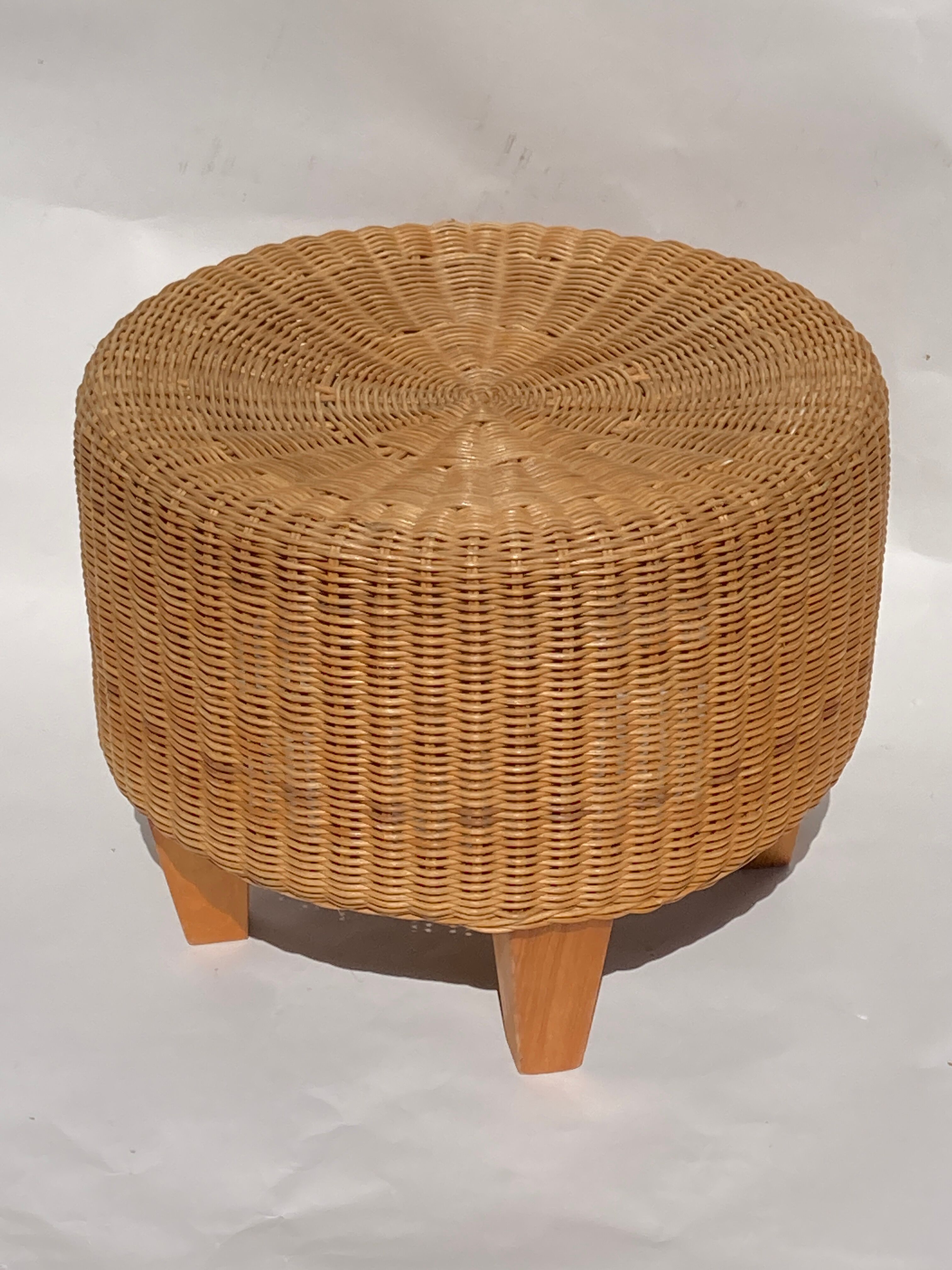 Vintage dutch rattan round stool 1980