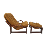 Vintage armchair, and footrest, 1970s