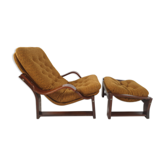 Vintage armchair, and footrest, 1970s
