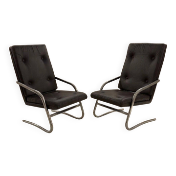 2 fauteuils Cantilever Tubulaire Structure en Chrome de Pierson of Fra