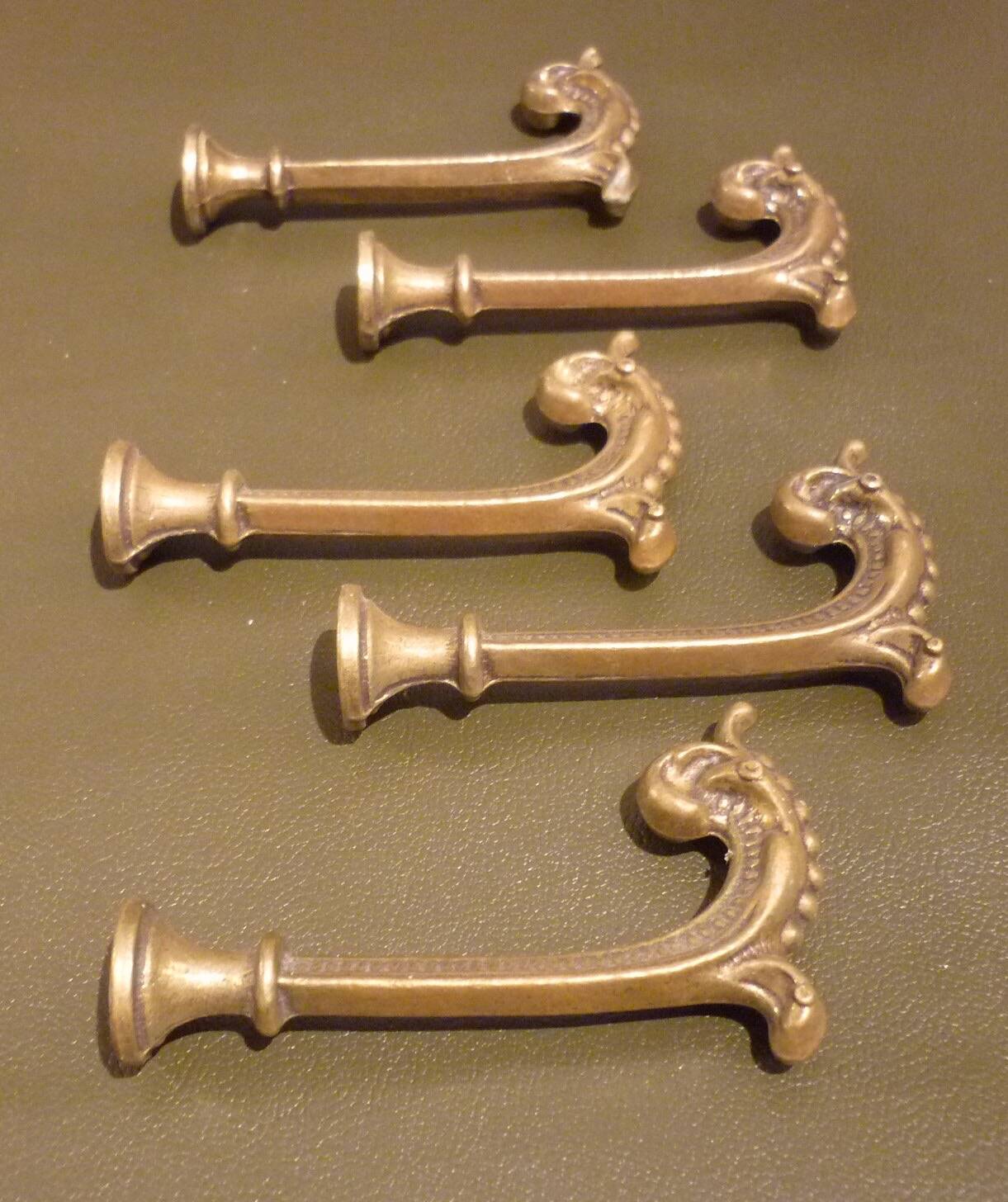 Pairs of 2 old hooks for brass tiebacks
