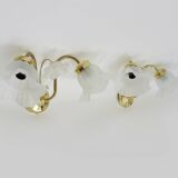 Pair of vintage brass wall lights with flower and glass tulip. 80 years