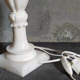 Alabaster table lamp, baluster foot, virgin wool lampshade