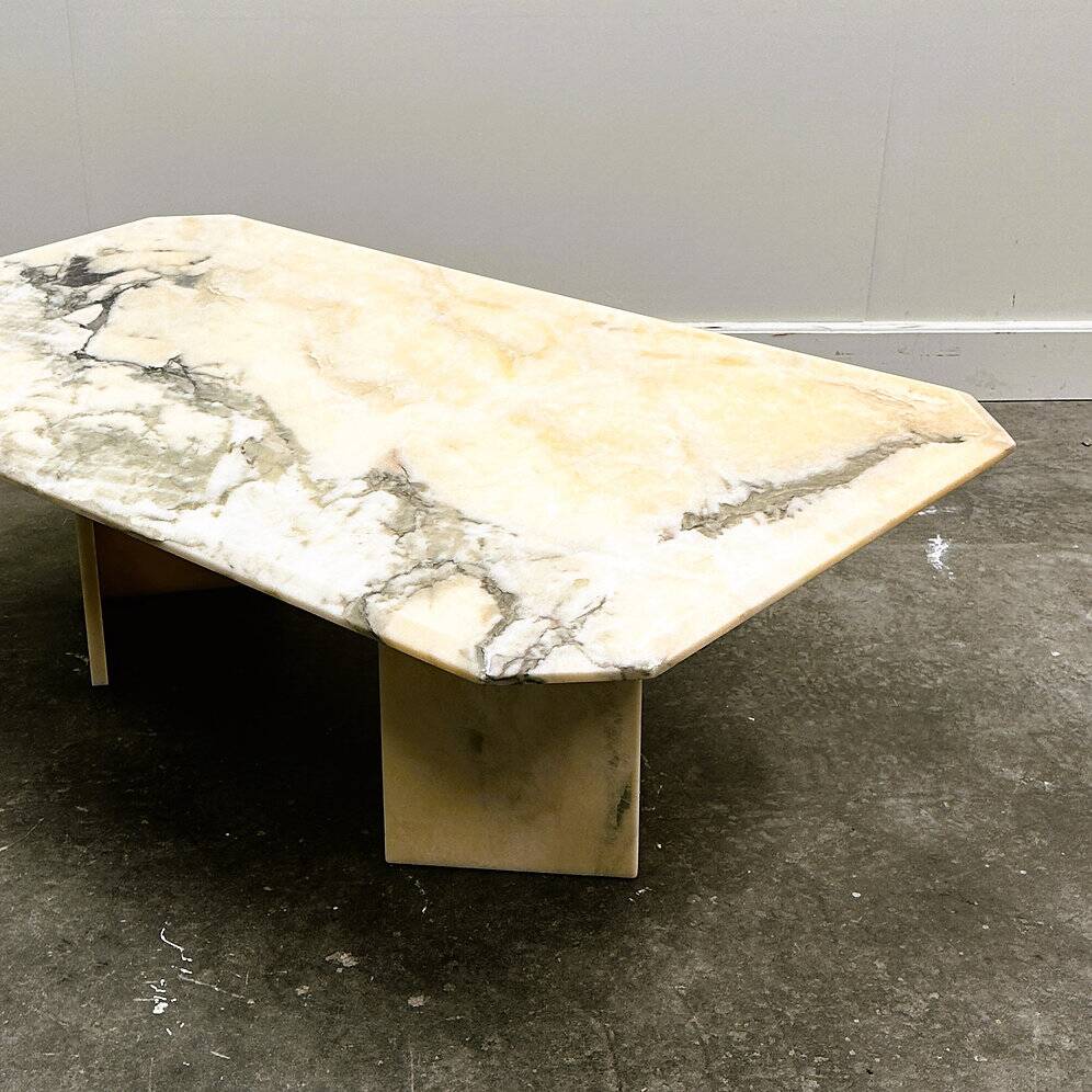 Vintage pink and gray marble coffee table, Italy. 1980s