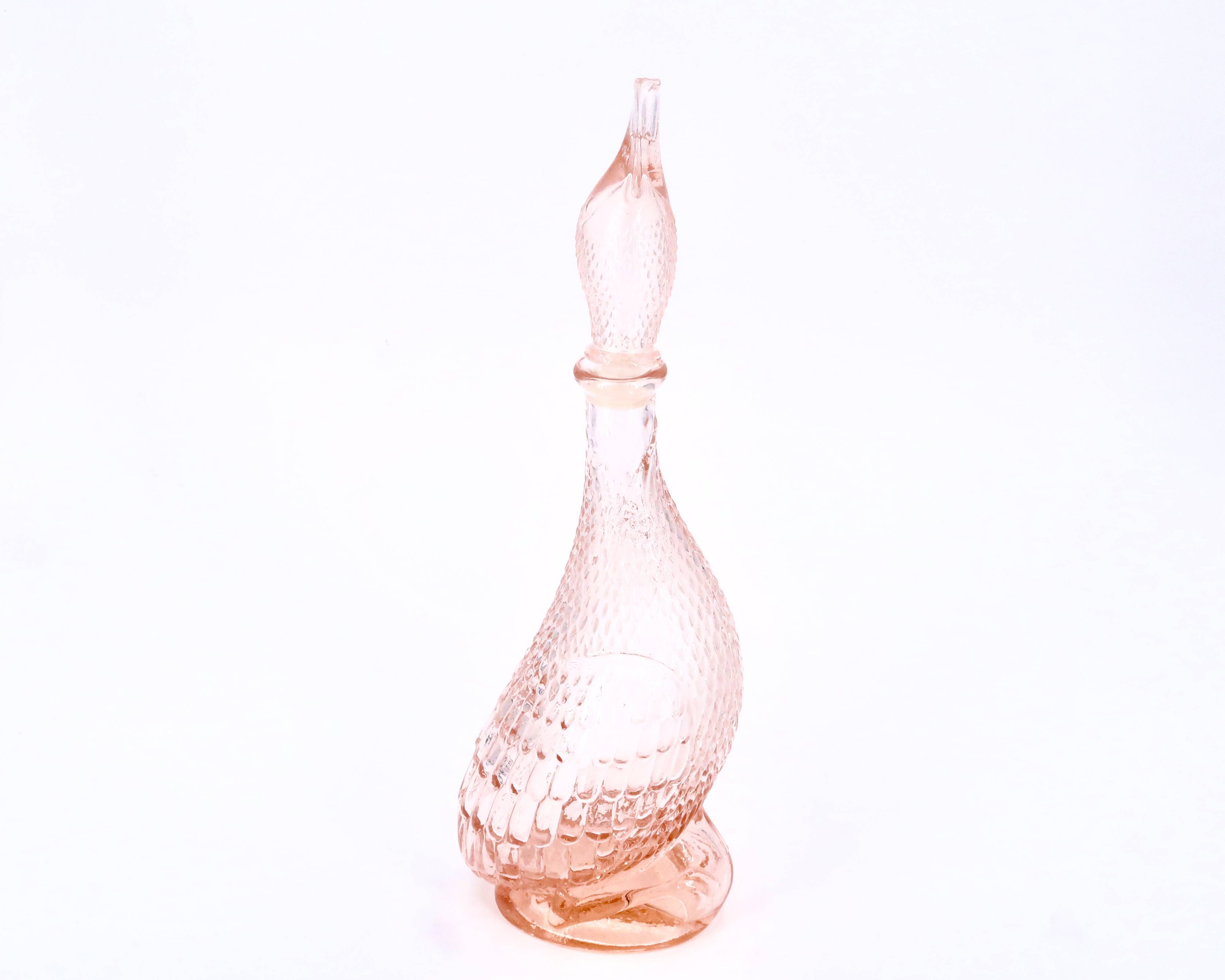 Empoli pink glass duck bottle, 1960s