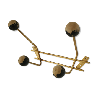 Vintage patère gold metal and wood