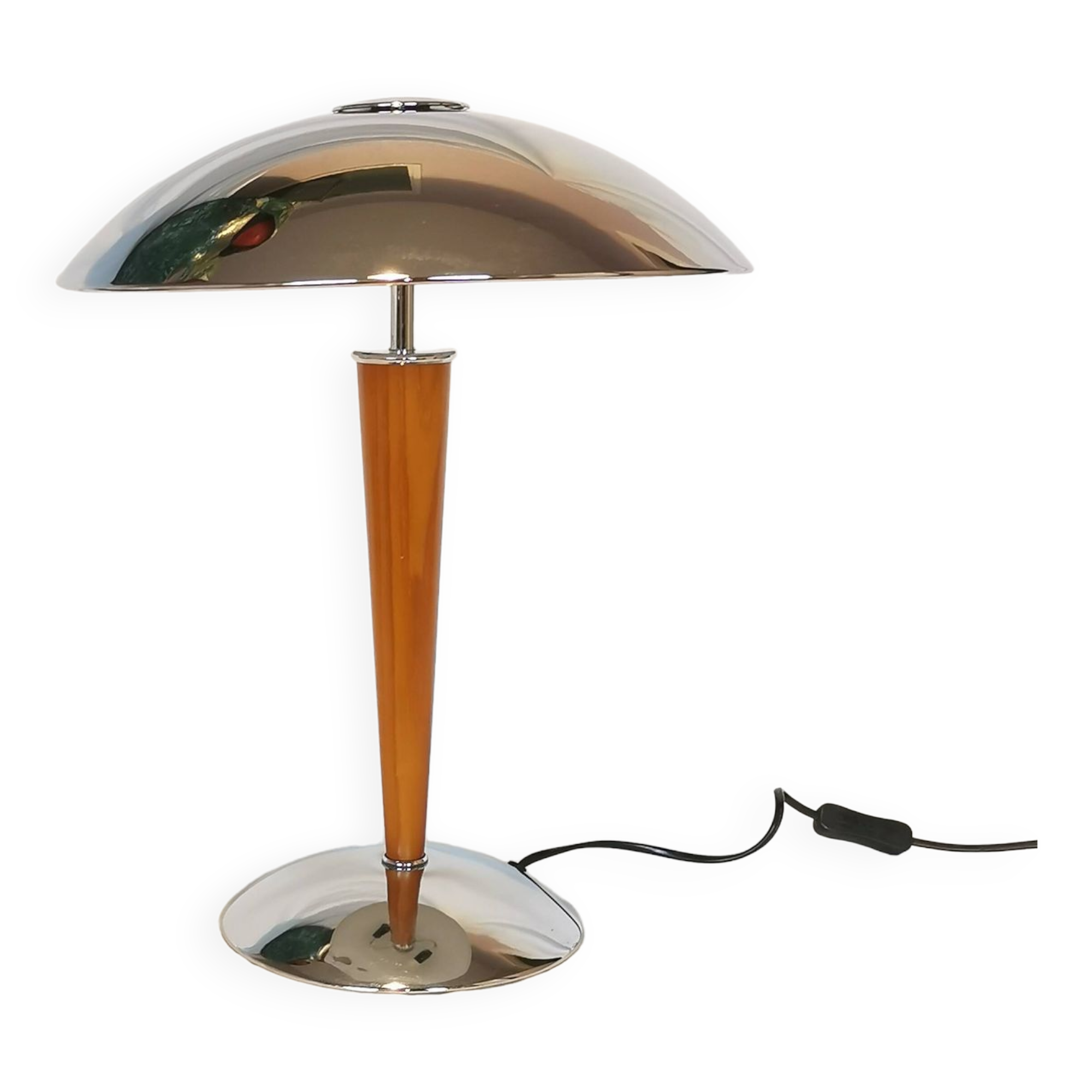 Large double bulb liner lamp, chrome and wood, 1980