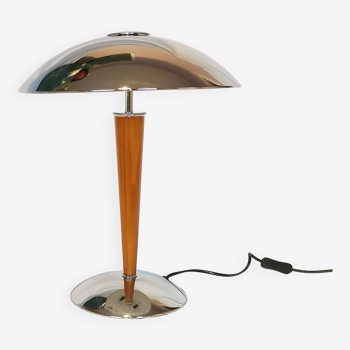 Large double bulb liner lamp, chrome and wood, 1980