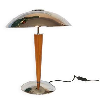 Large double bulb liner lamp, chrome and wood, 1980