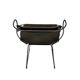 Bar stool with backrest, black smoked steel and dark brown saddle leather.