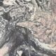 Sculptural coffee table in black and grey marble, postmodern design, years.
