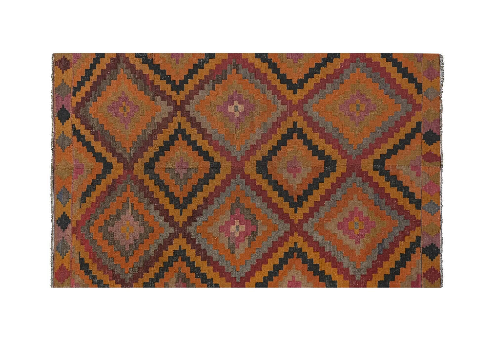 Vintage Turkish kilim, handwoven, 195x321 cm.