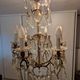 Brass chandelier with glass shaft, crystal tassel plates and daggers - 6 lights