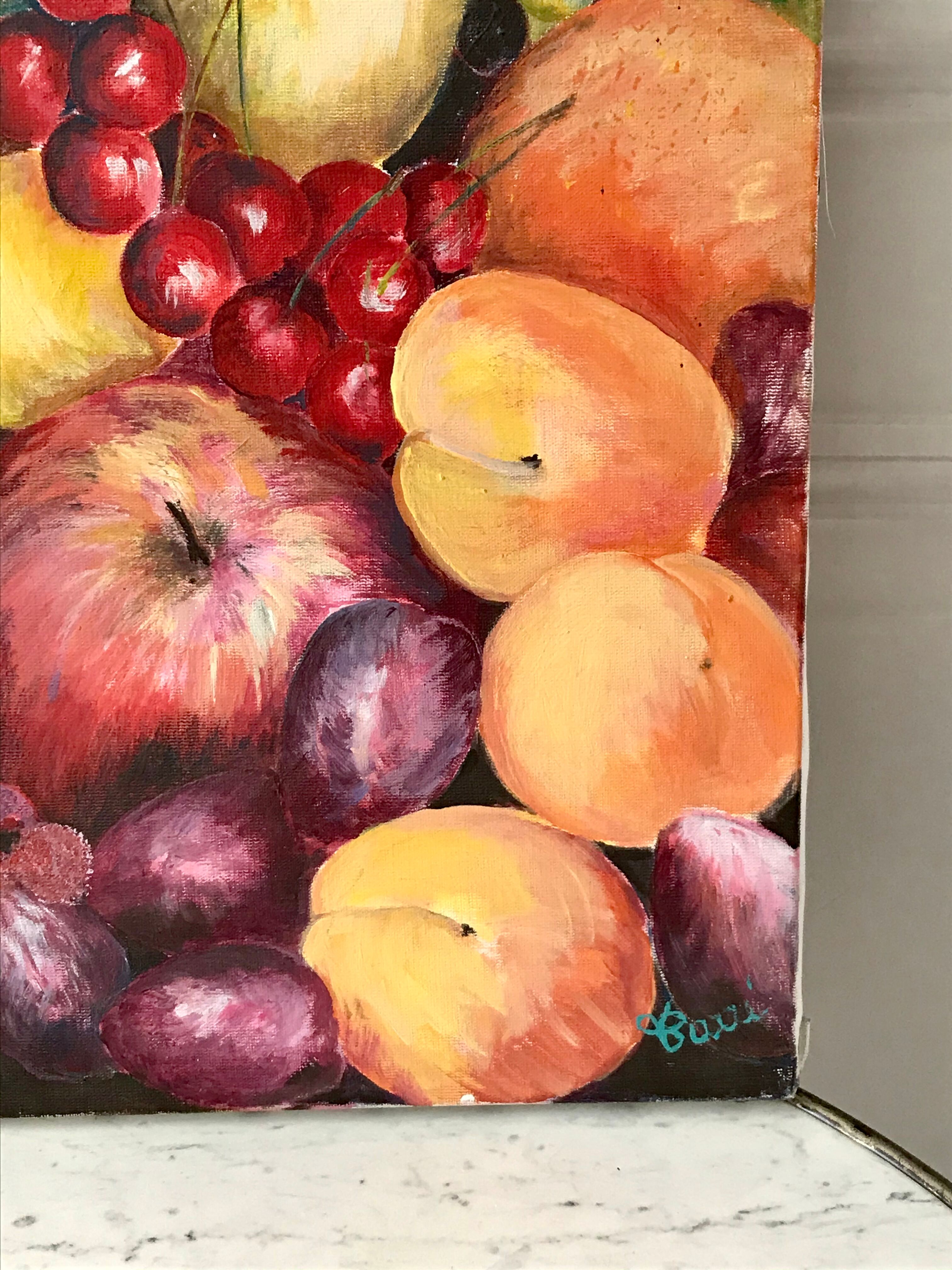 Old painting signed oil on canvas still life fruits