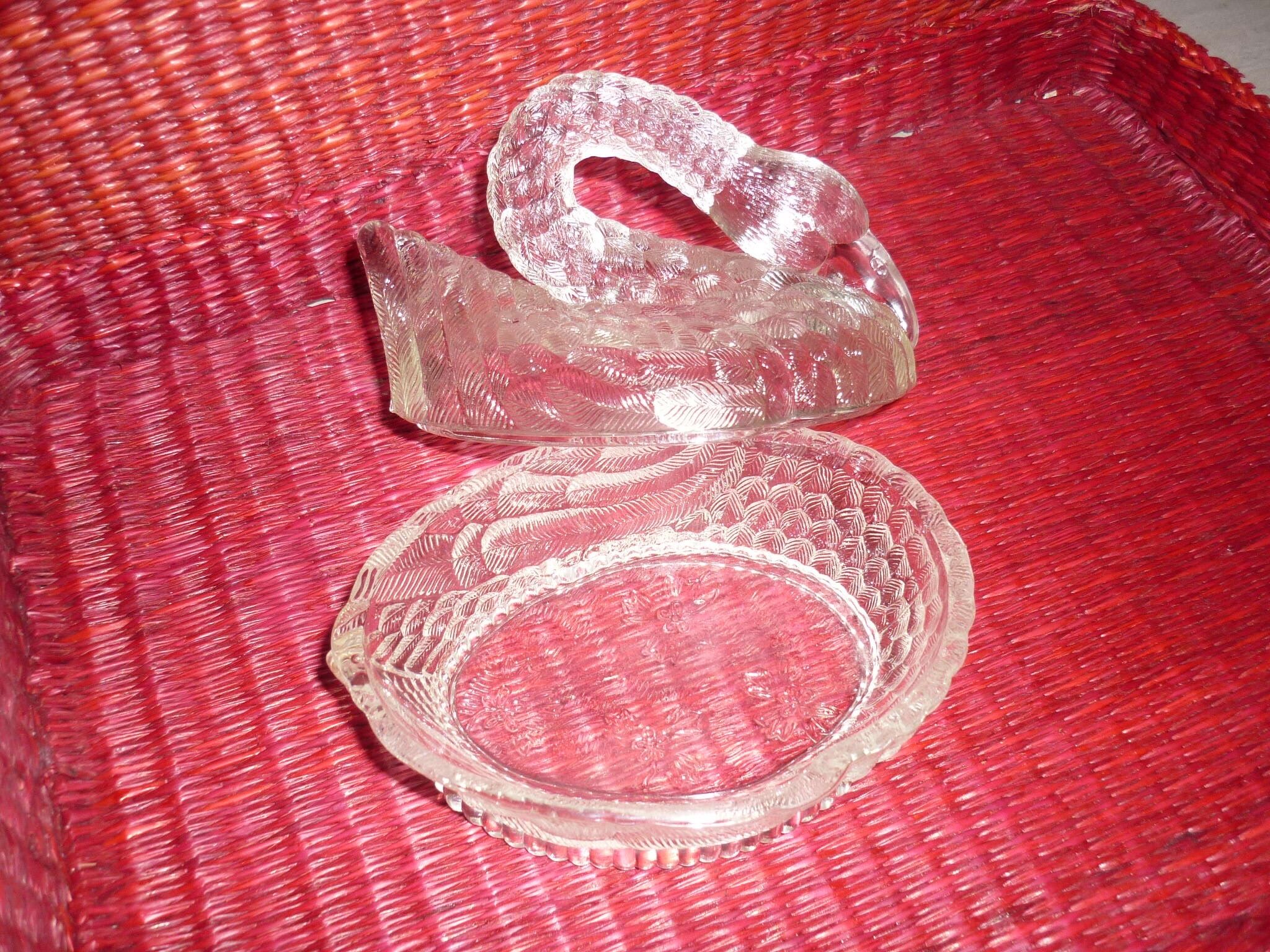 Swan-shaped glass butter dish