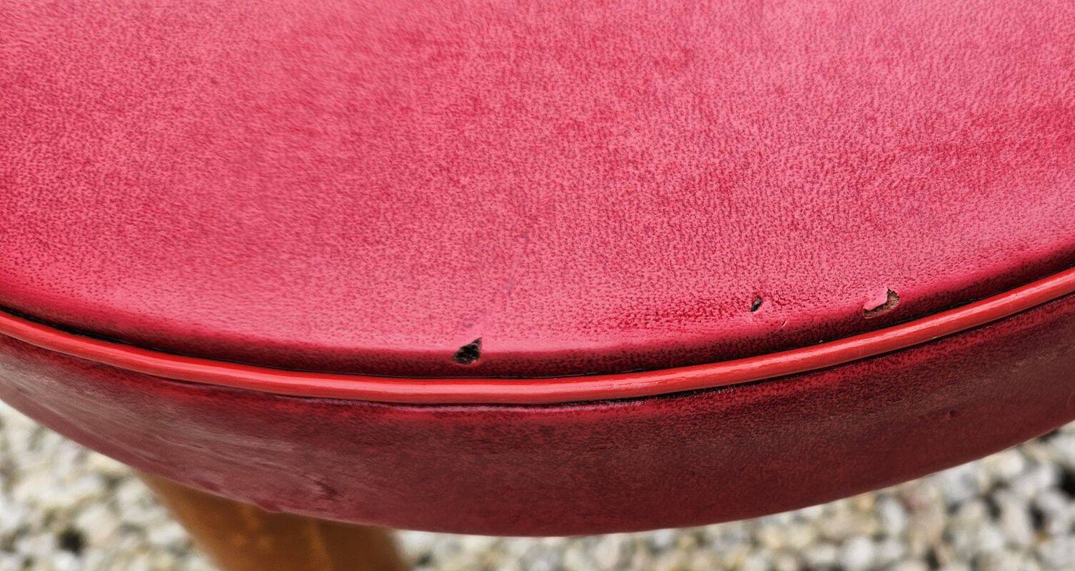 Baumann Low Stool Varnished Beech and Red Faux Leather