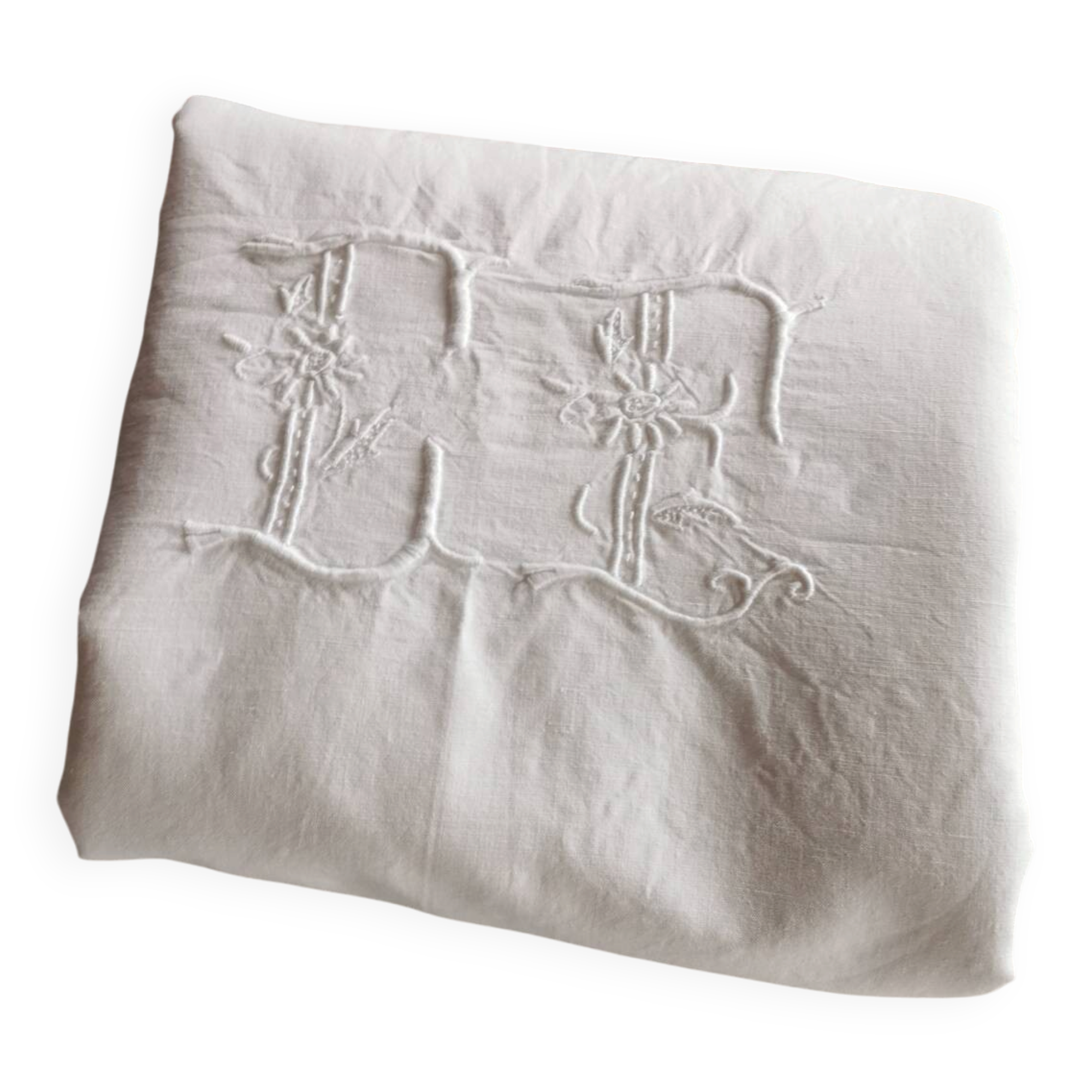 Old large linen sheet monogrammed CP