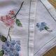 Rectangular tablecloth and its matching vintage hand-embroidered linen voile napkin – Blue hydrangeas