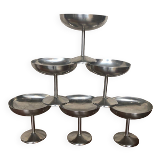 Series of 6 ice cream cups guy degrenne stainless steel made in france vintage