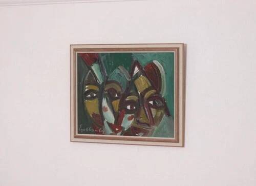 Original Swedish Oil on Canvas “Faces” by Eyvind Olesen Vintage & Framed
