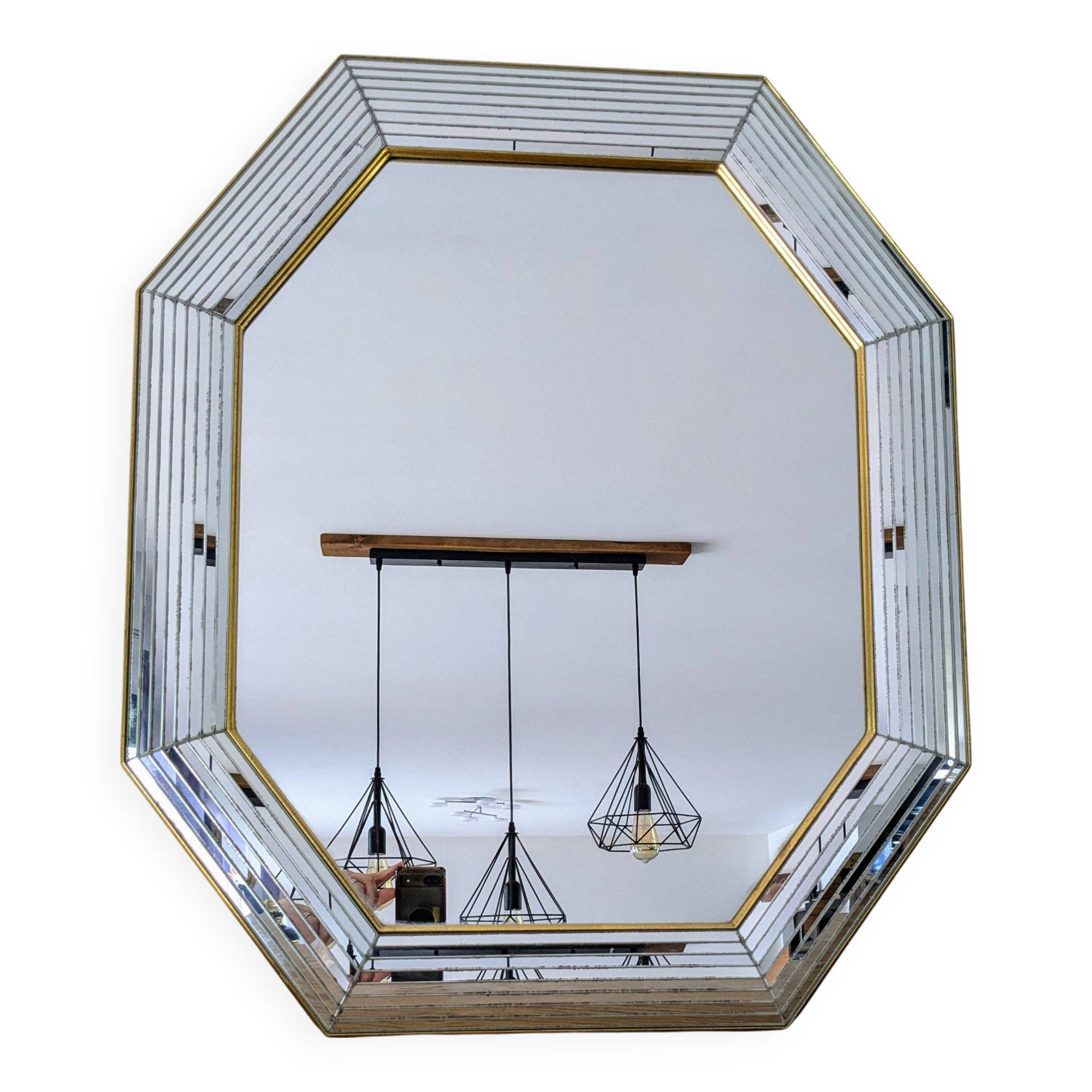 Octagonal mirror with brass parcloses by Jan Deknudt