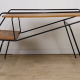 Vintage side coffee table in black lacquered metal and oak, 1950