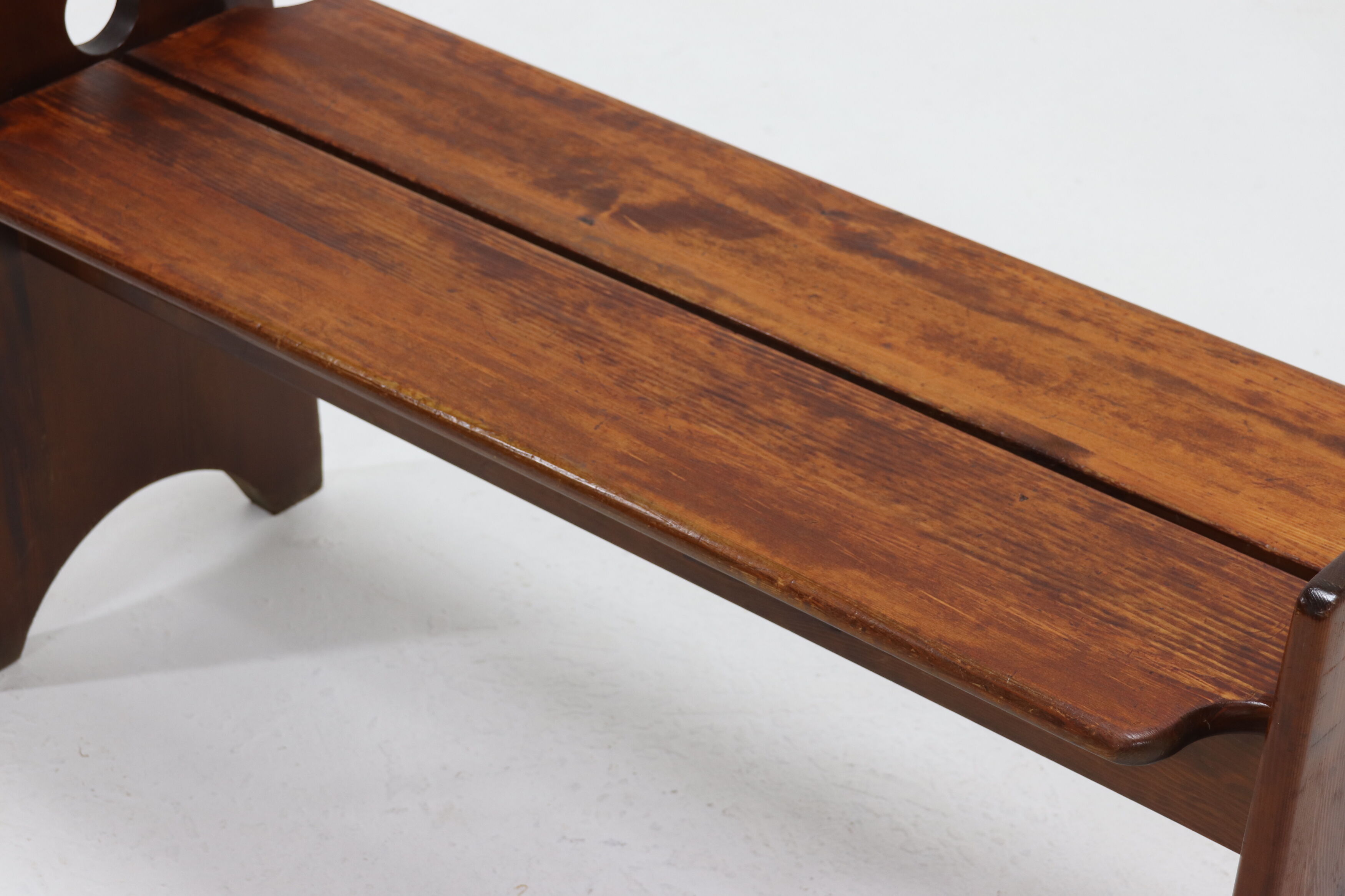 Wabi Sabi Style Stained Wooden Bench 1960s