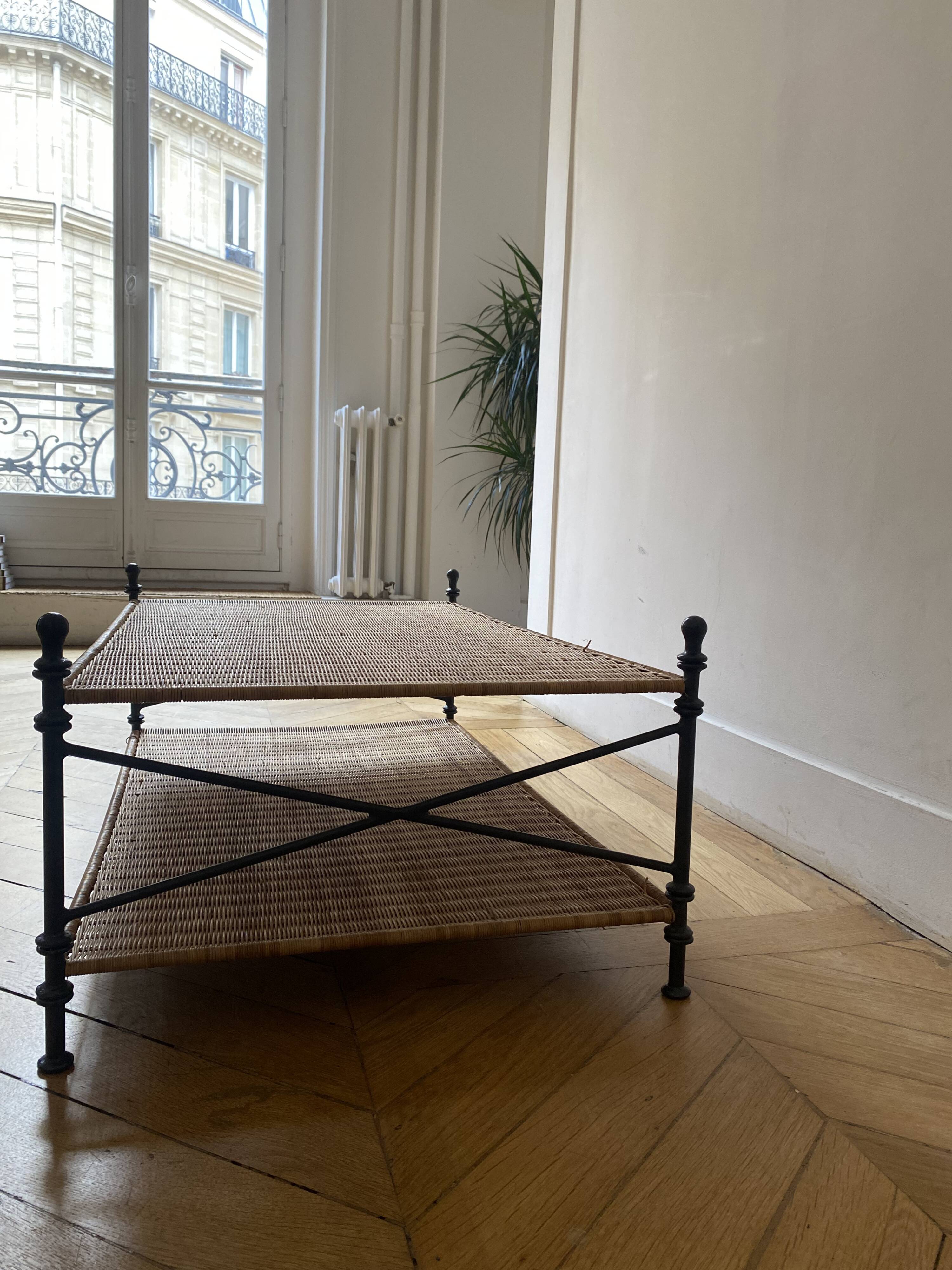 wrought iron and wicker coffee table