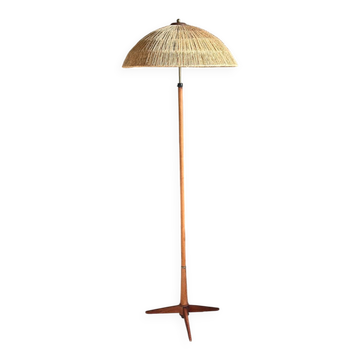 Lampadaire liseuse scandinave tripode teck et laiton