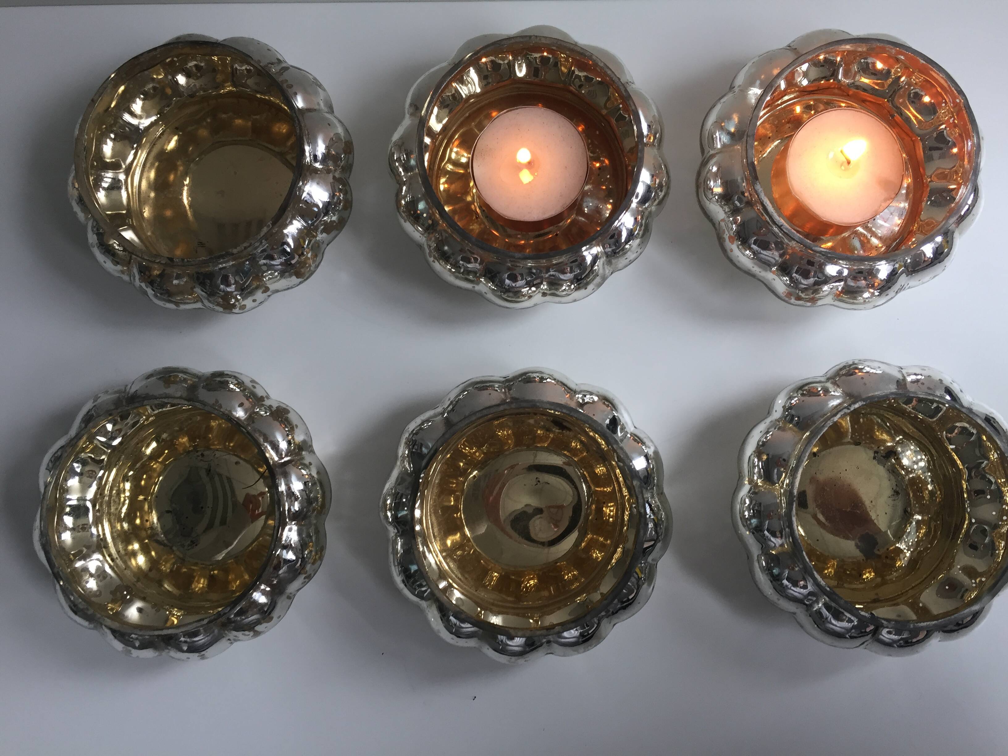 Set of 6 Mercurized Silver Glass Tealight Holders