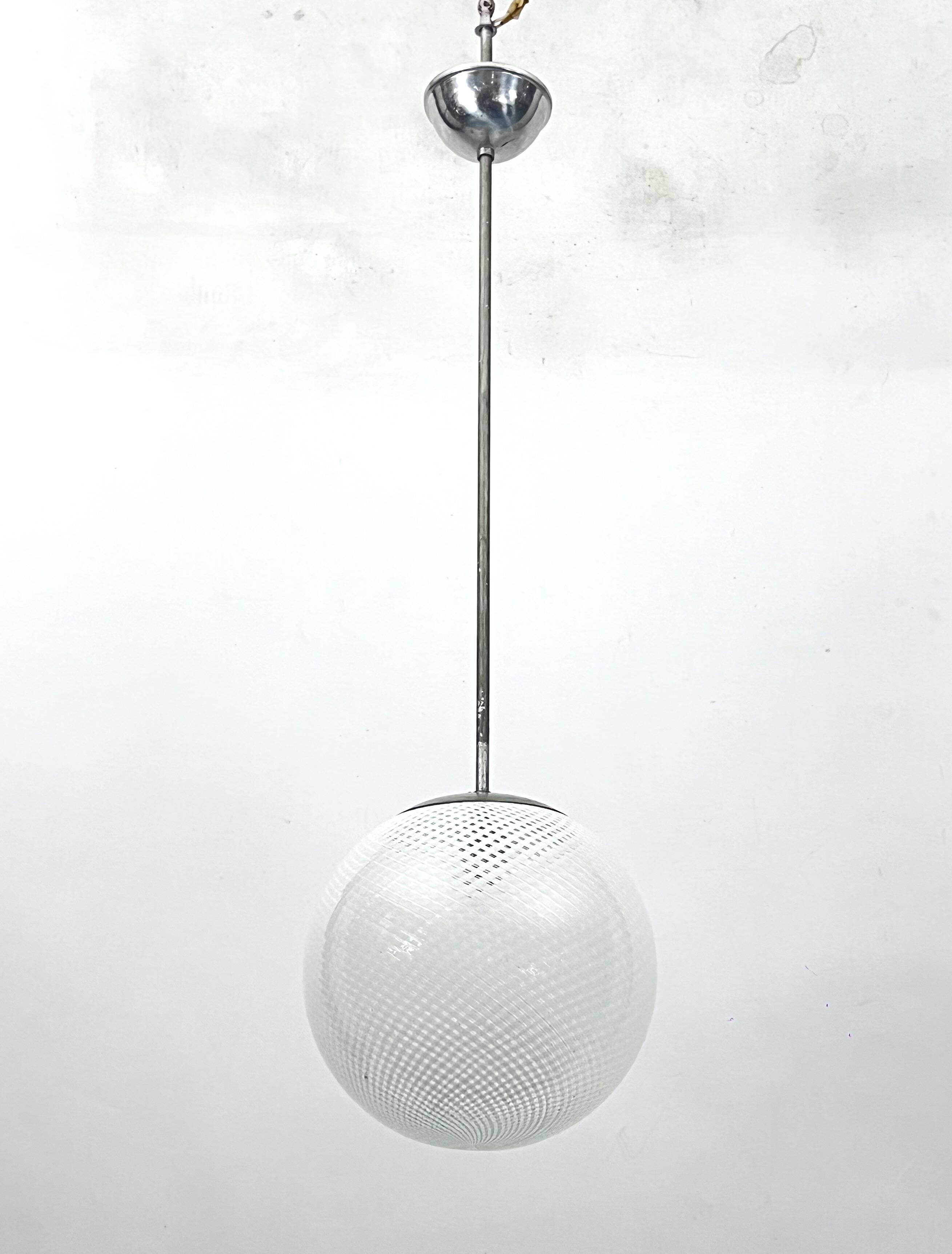 Mid-Century Venini Reticello sphere pendant. Italy 1950s
