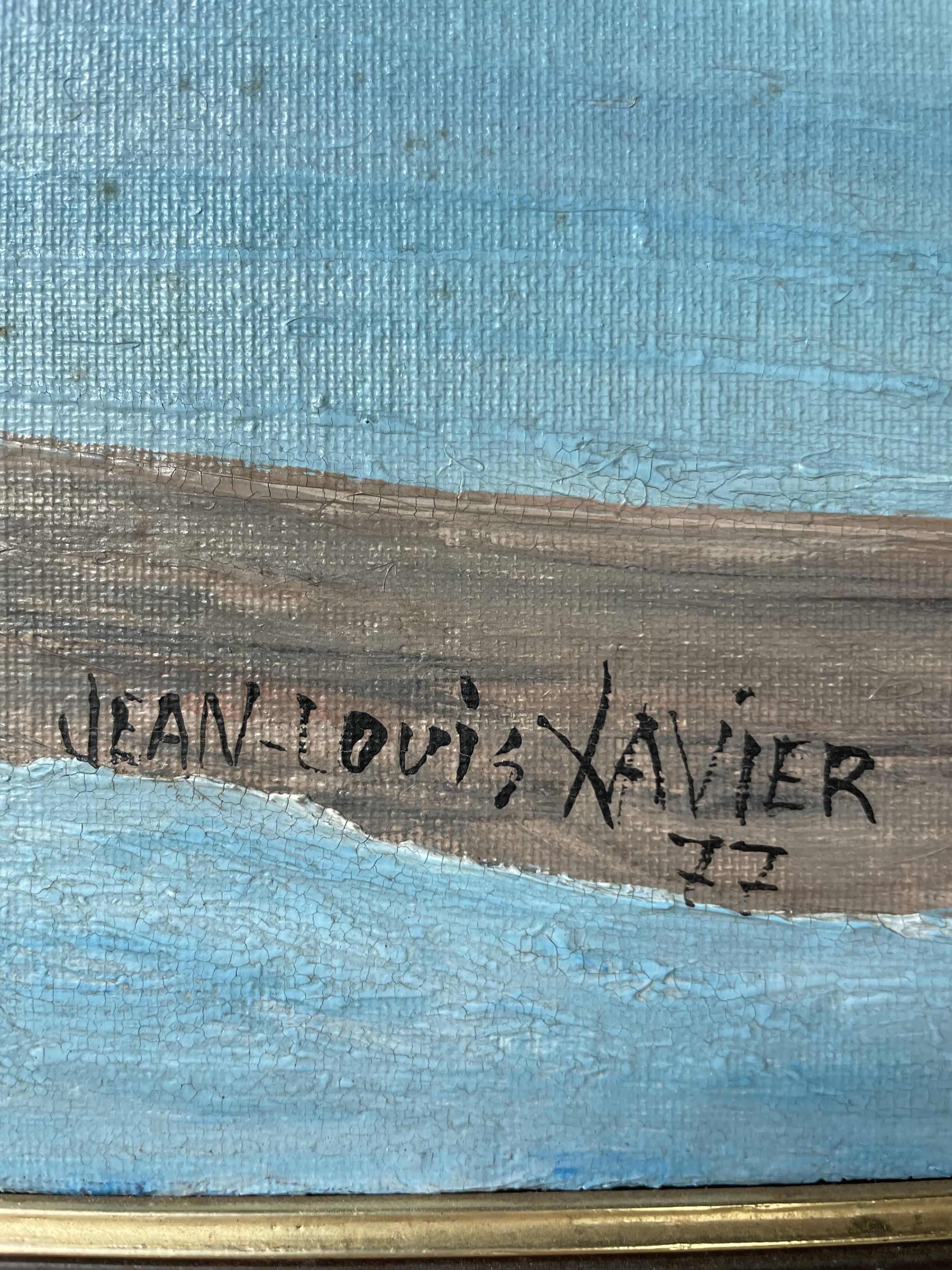 Oil painting on wood boats and lake 1977