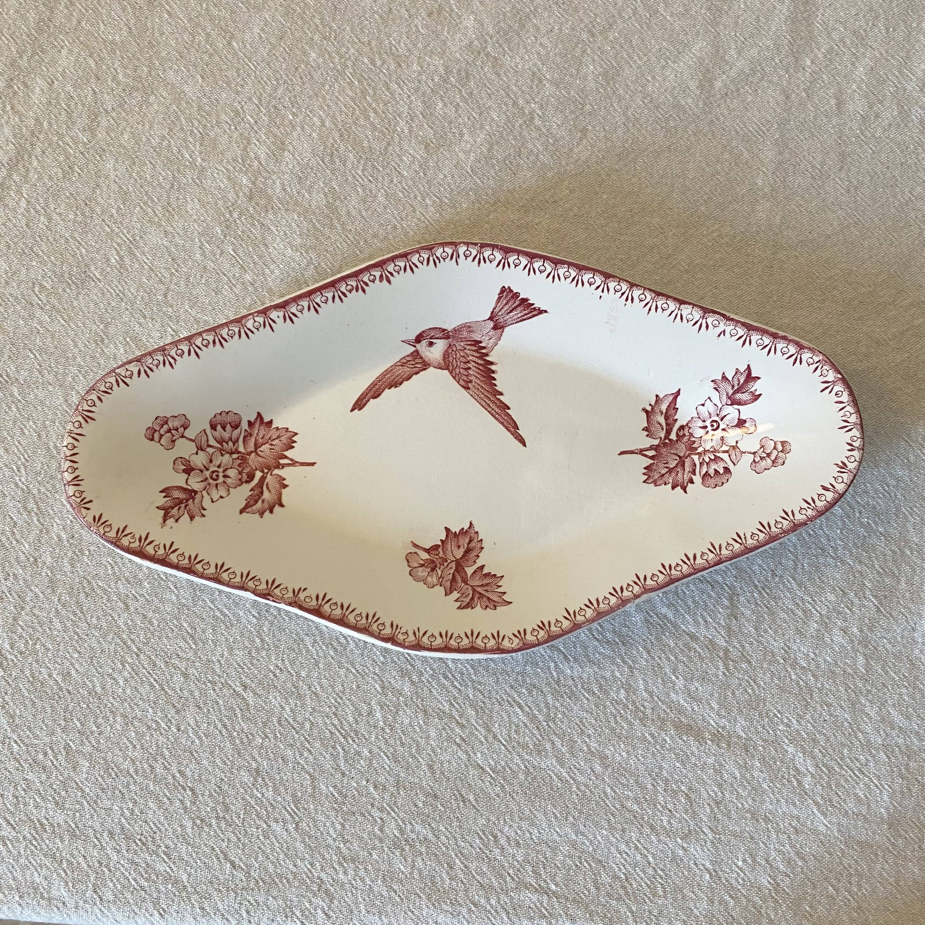 Ravier earthenware Longwy "Mésange"