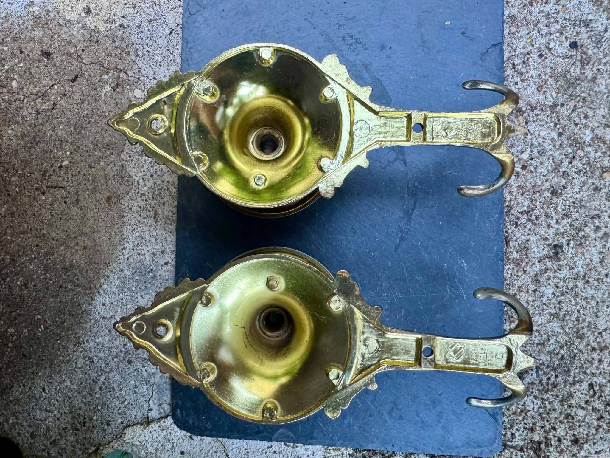 Pair of large solid brass coat hooks vintage Italy
