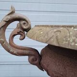Cast iron garden urn on pedestal with handles