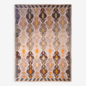 Tapis persan kilim marron et orange 10 x 13, 286 x 389 cm.