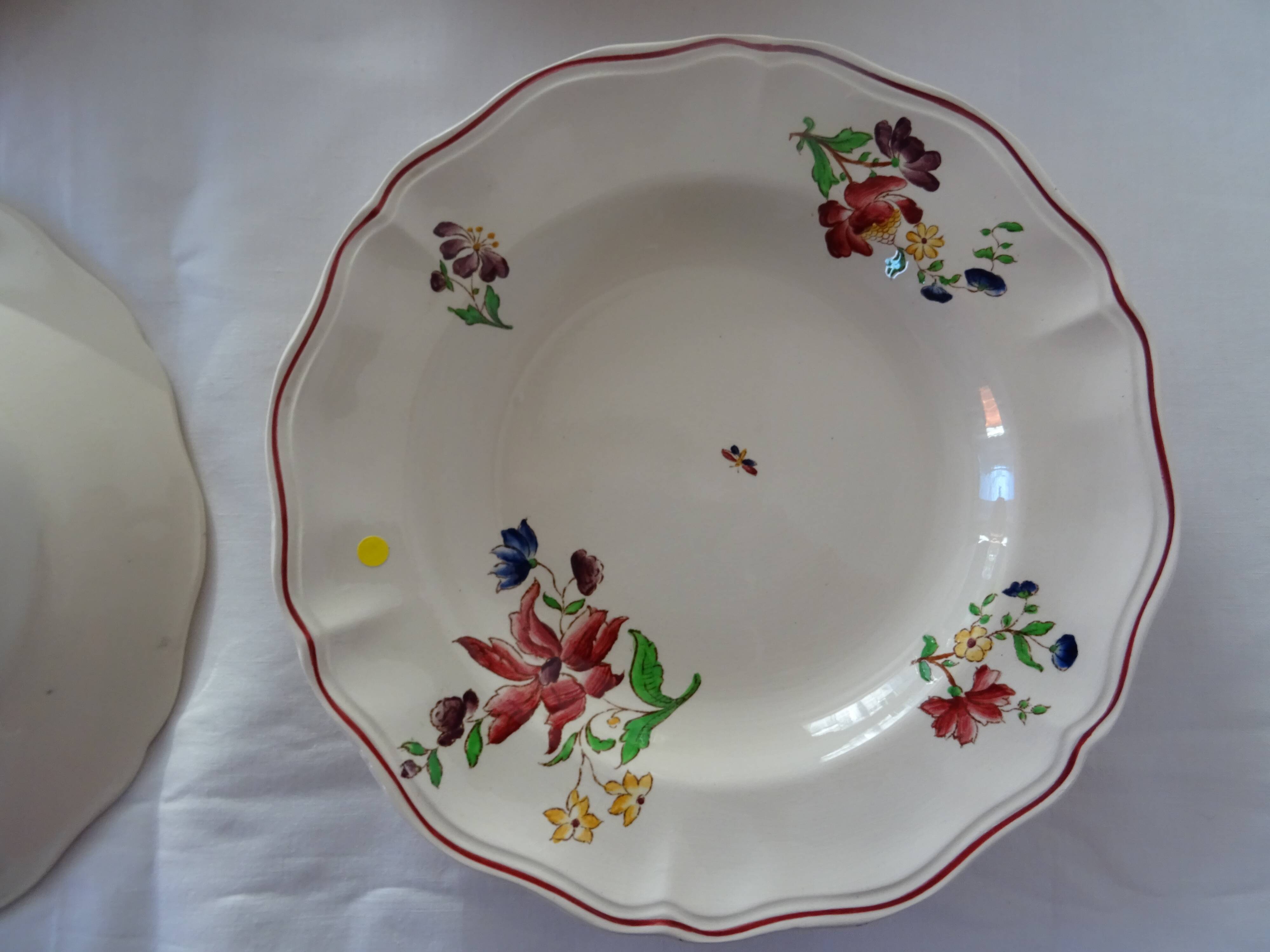 4 plates sarreguemines, hollow faience flowers strasbourg