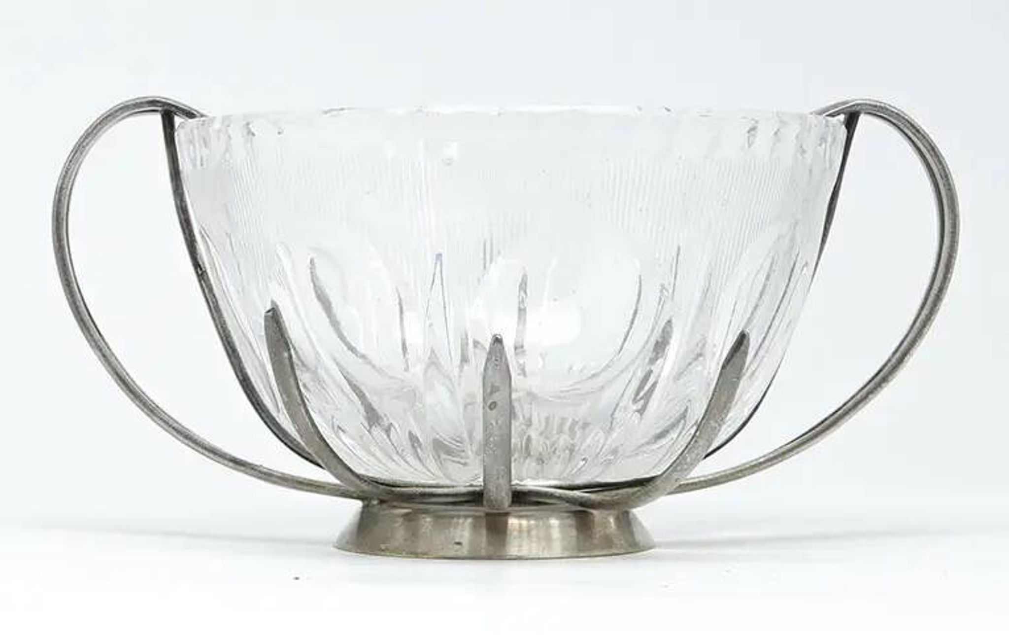 Sugar bowl, new look postmodernism, silver-plated brass and glass, Poland, 1970s