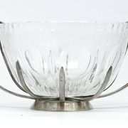 Sugar bowl, new look postmodernism, silver-plated brass and glass, Poland, 1970s