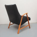 1950s armchair in anthracite velour, completly restored