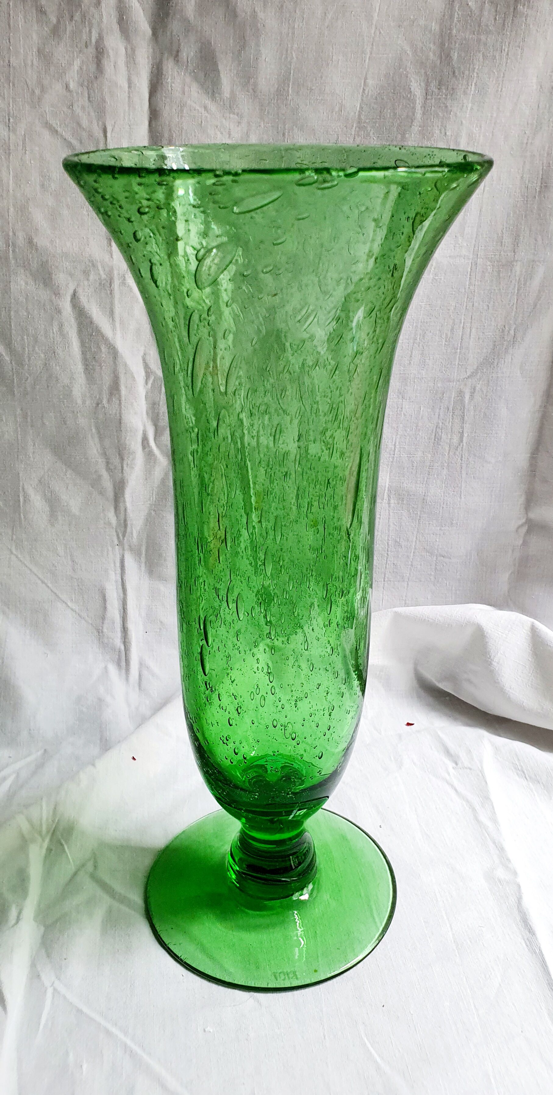 Apple green bubble glass vase signed biot