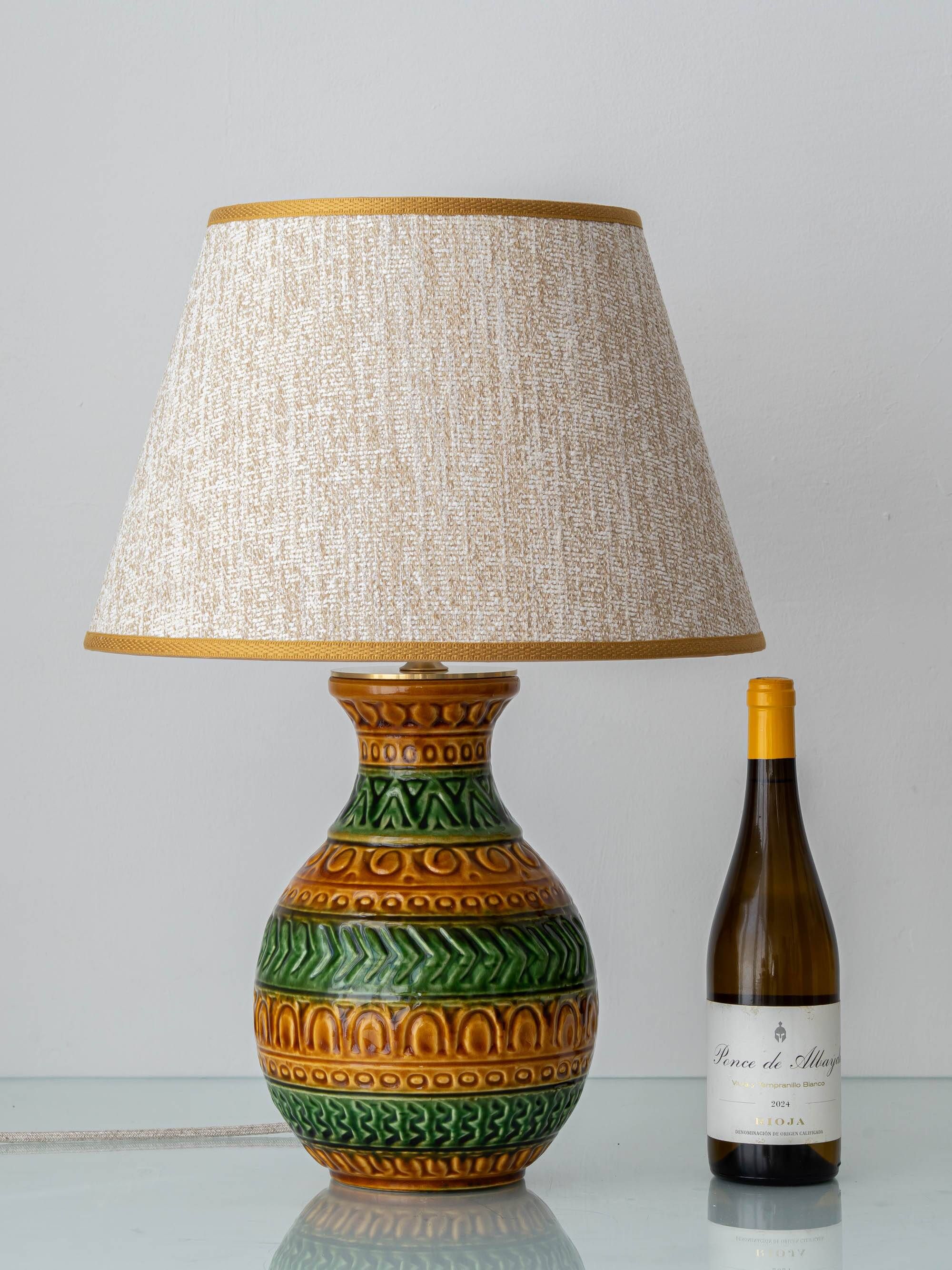 Bitossi Style Table Lamp, Ochre Green Ceramic, Earth Tones, 1960s-1970s