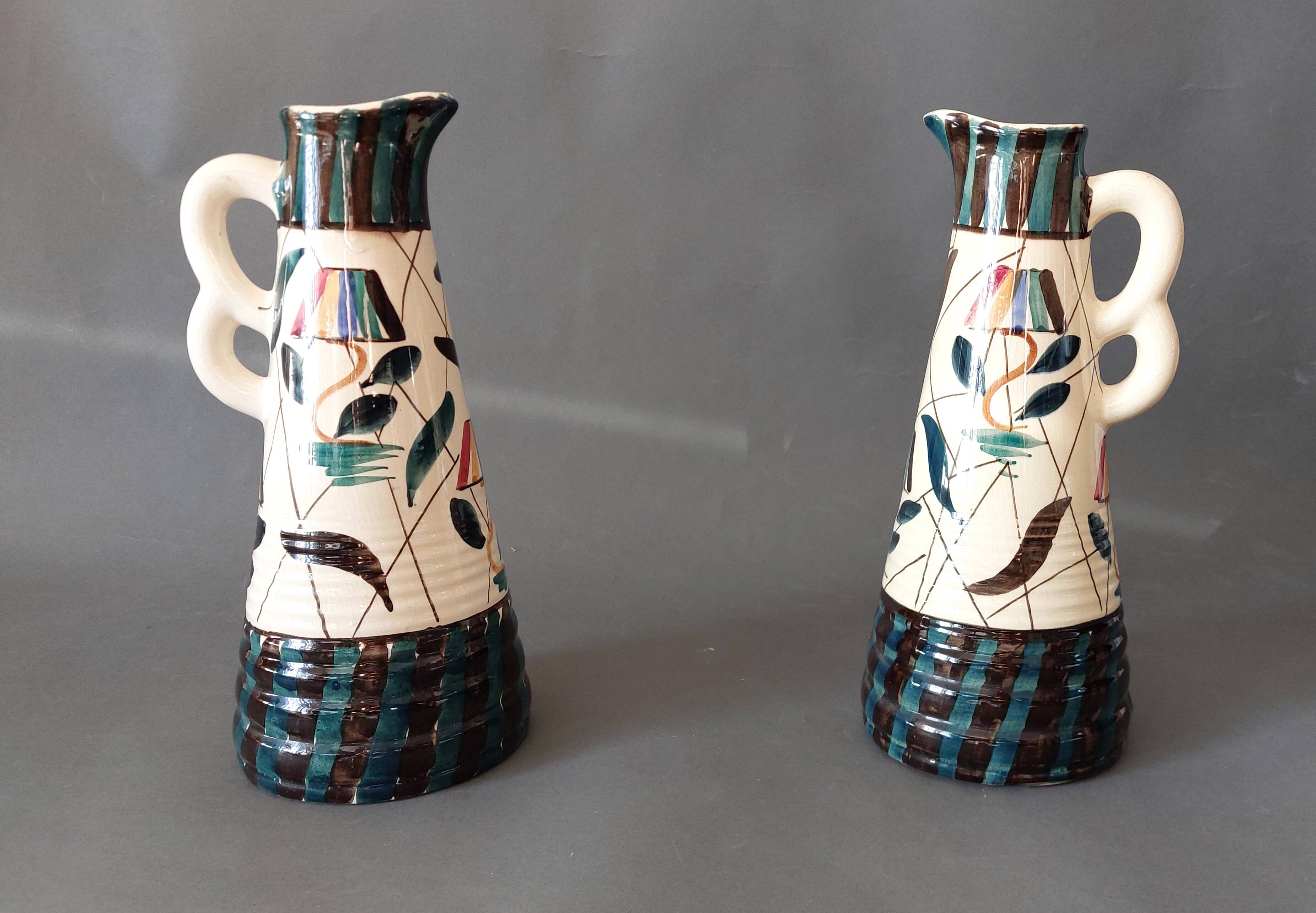 Pair of vases with handles made in Belgium 1950/1960.