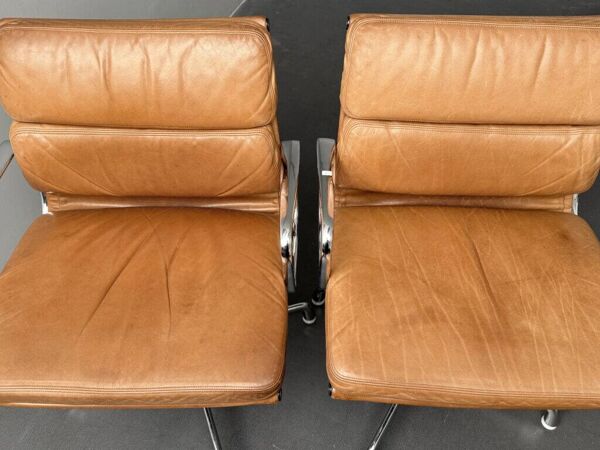 12 fauteuils Soft Pad Alu EA 208, cuir cognac, fauteuil pivotant par Charles & Ray Eames pour Herman Miller, Allemagne, années 1970.