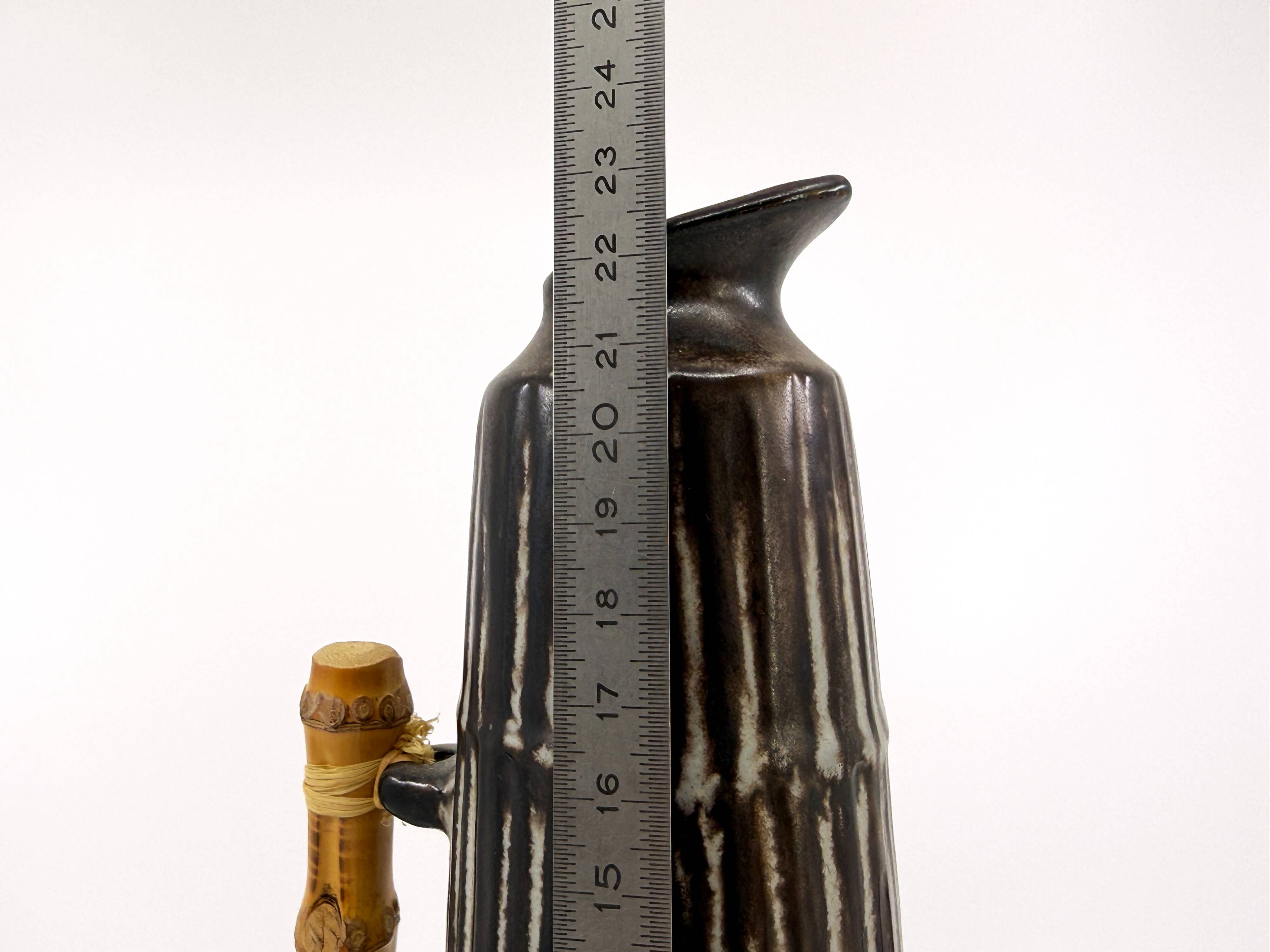Vintage ceramic and bamboo pitcher vase • BR Keramik Denmark • 1960s