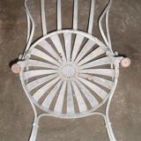Wrought iron garden armchair with riveted flexible blades early XXth