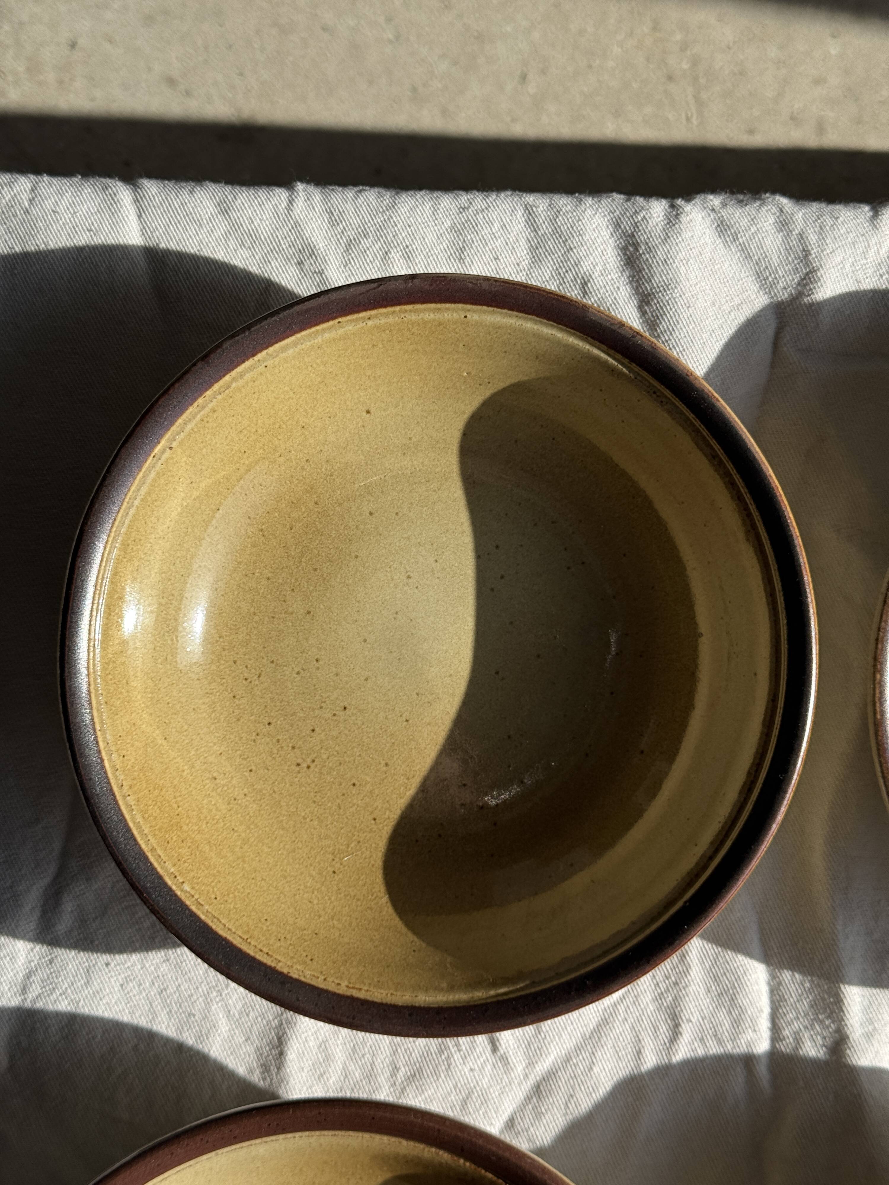 Set of 8 brown-rimmed stoneware deep plates Atelier Saint Simon D19.5