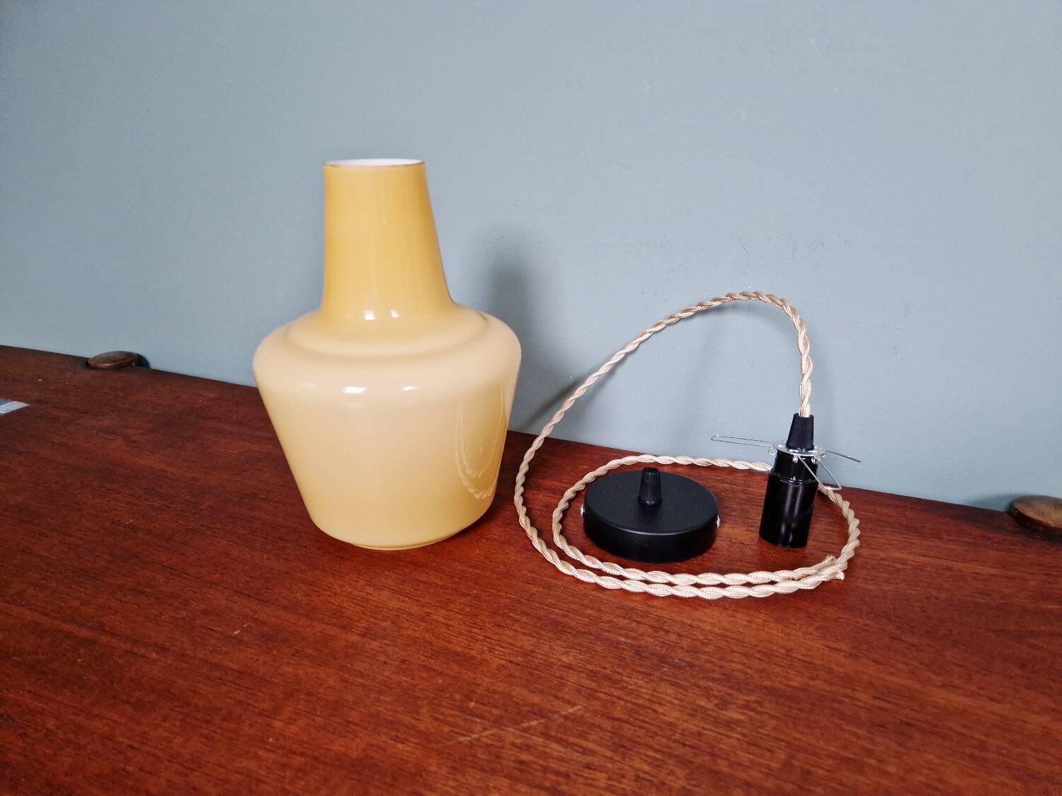 Scandinavian honey-colored opaline pendant light, 1960s