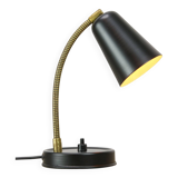 Mid-Century Italian Mini Gooseneck Table Lamp in Black and Brass
