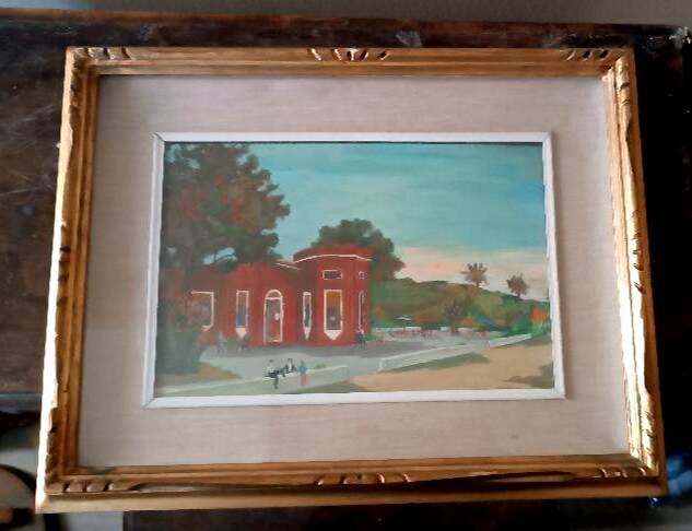 Landscape painting on tablet, 1950s, Italian school